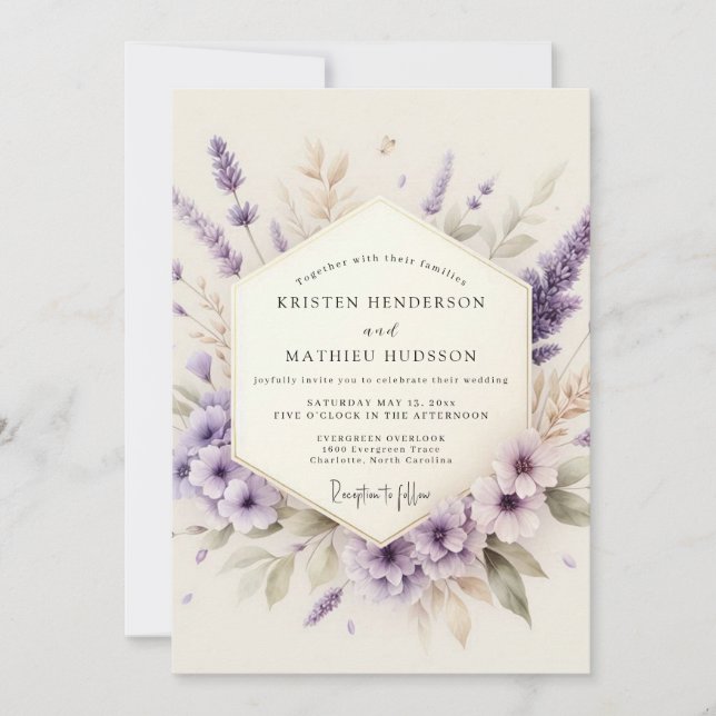 Invitation Mariage Champêtre Éthéré au Lavande (Devant)