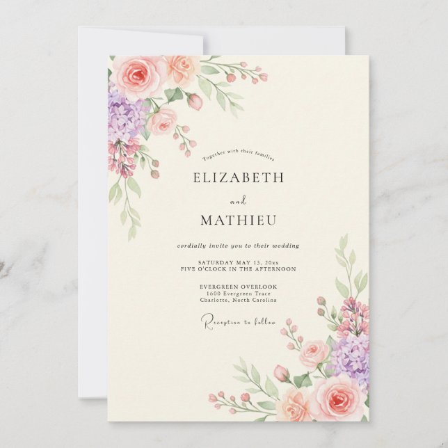 Invitation Mariage Champêtre Éthéré aux Pêches (Devant)