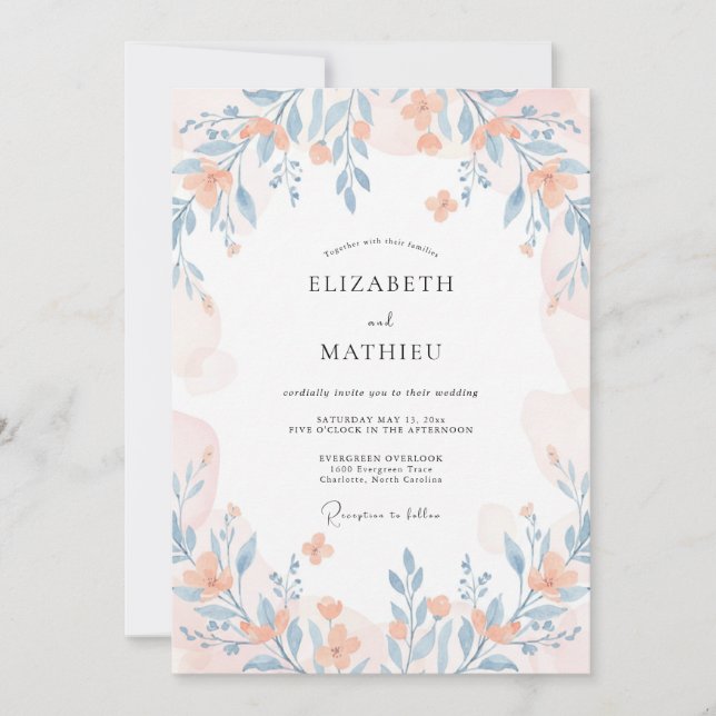 Invitation Mariage Champêtre Fantaisiste aux Pêches (Devant)