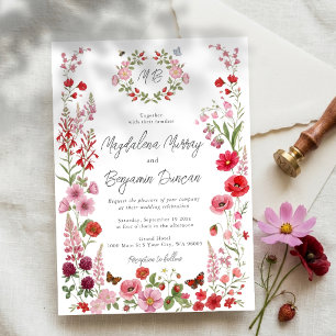 Invitation Mariage champêtre fantaisiste avec fleurs sauvages