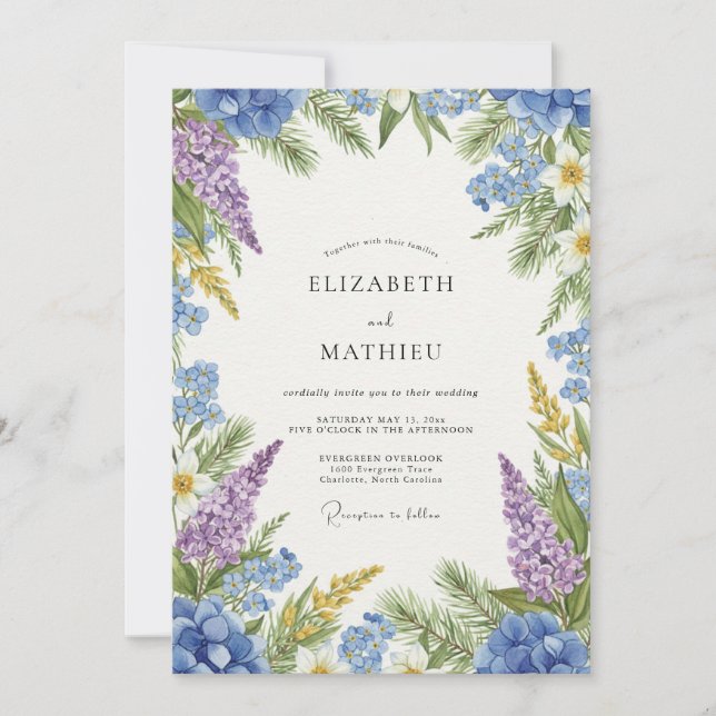 Invitation Mariage champêtre fantaisiste bleu ardoise (Devant)