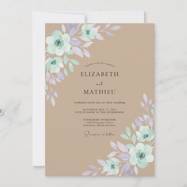 Invitation Mariage Champêtre Fantaisiste Brun (Devant)