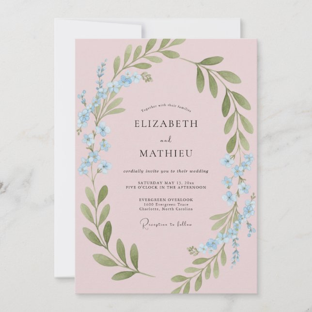 Invitation Mariage Champêtre Fantaisiste Rose Pâle (Devant)