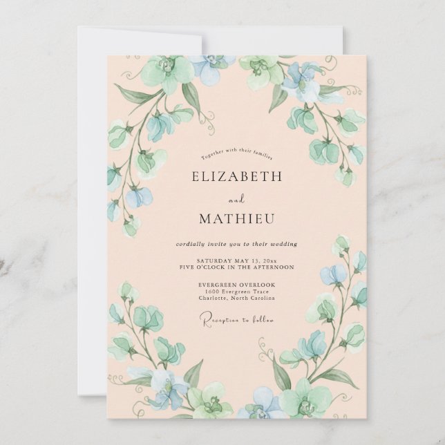 Invitation Mariage Champêtre Fantaisiste Vert Menthe (Devant)