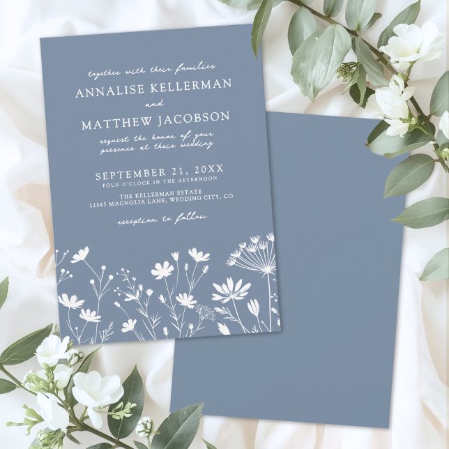 Invitation Mariage Champêtre Fleur Bleu (Wildflower Blue Wedding Invitation)