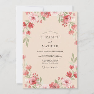 Invitation Mariage Champêtre Fleur de Corail Champagne