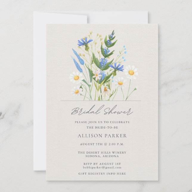 Invitation Mariage Champêtre Fleur de Daisy Bleue en Été (Devant)