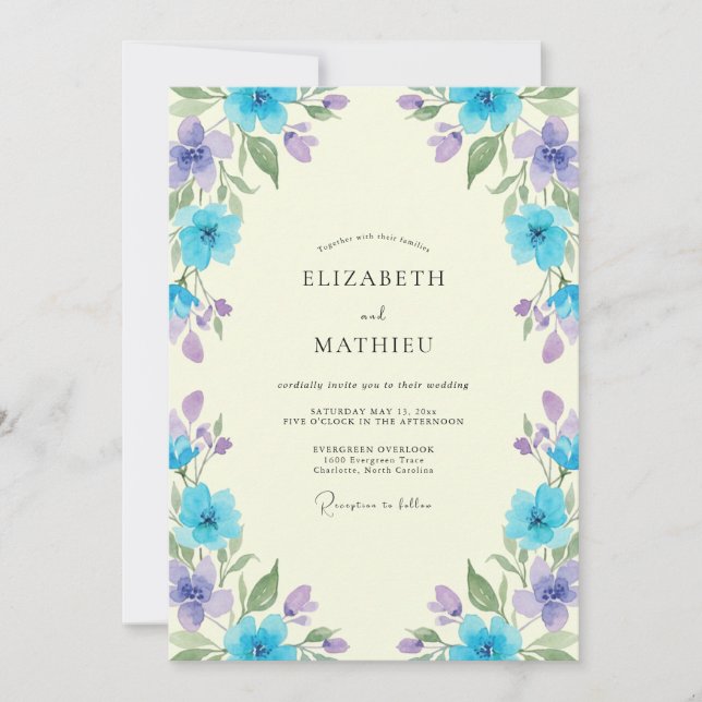 Invitation Mariage Champêtre Fleur de Lavande Azur (Devant)
