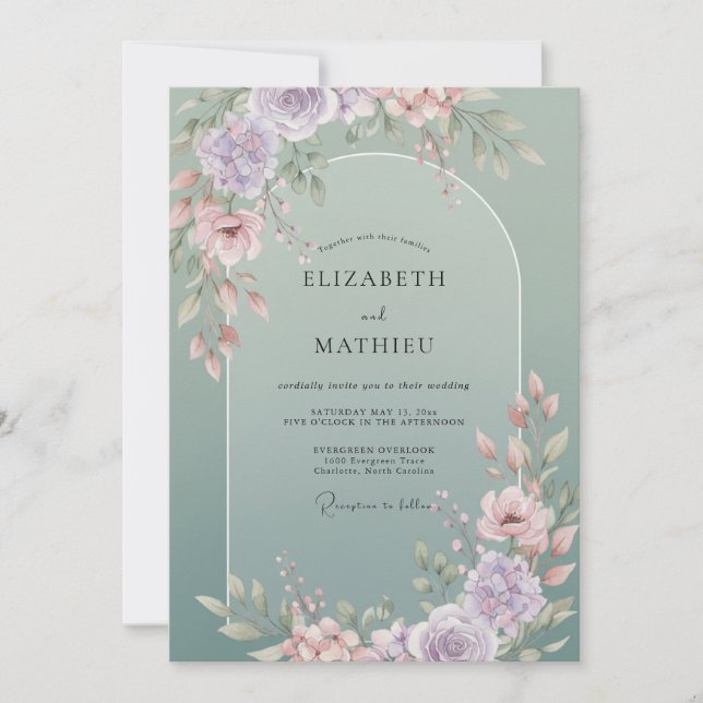 Invitation Mariage Champêtre Fleur de Menthe Poussiéreuse (Devant)