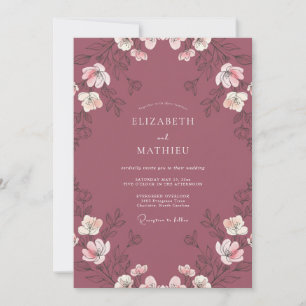 Invitation Mariage Champêtre Fleur de Prunier Dusty