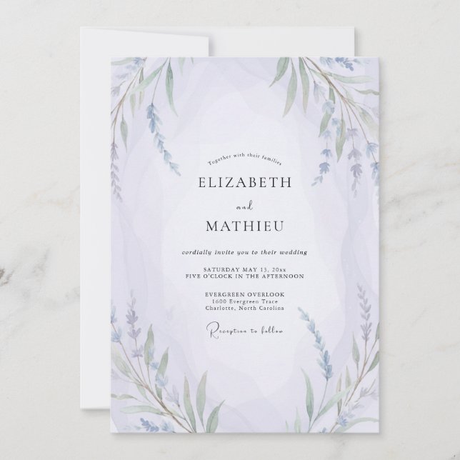 Invitation Mariage Champêtre Fleur de Violette Pâle (Devant)