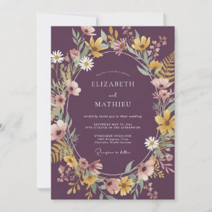Invitation Mariage Champêtre Fleur des Champs Moutarde et Pru