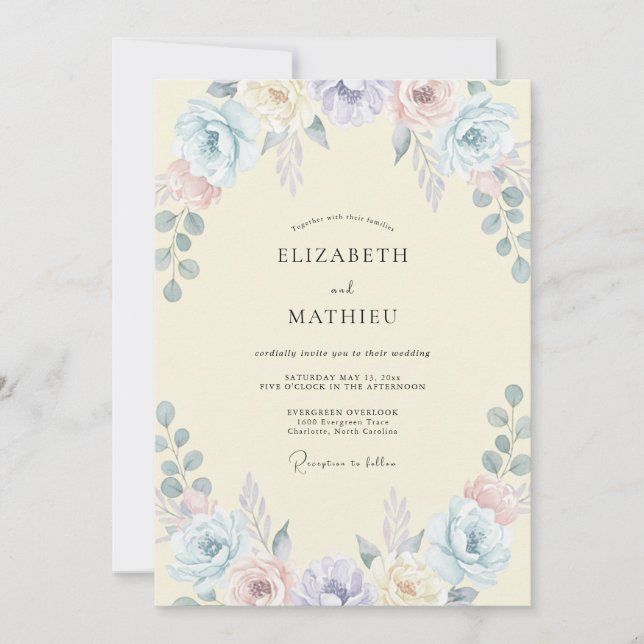 Invitation Mariage Champêtre Fleur Jaune Pâle (Devant)