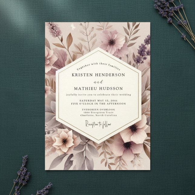 Invitation Mariage Champêtre Fleur Mauve (Créateur téléchargé)