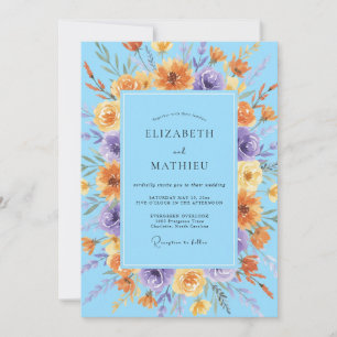 Invitation Mariage Champêtre Fleur Sauvage Azur Radieux