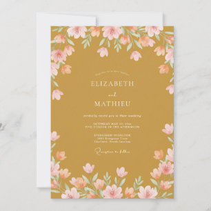 Invitation Mariage Champêtre Fleur Sauvage Rose Ocre