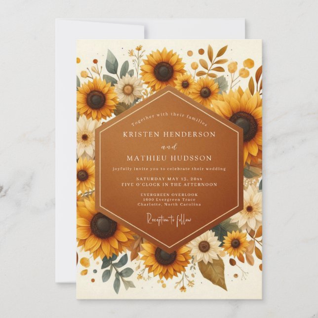 Invitation Mariage Champêtre Fleurie de Verge d'Or (Devant)