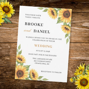 Invitation Mariage Champêtre Fleuriste Aquarelle au Tournesol