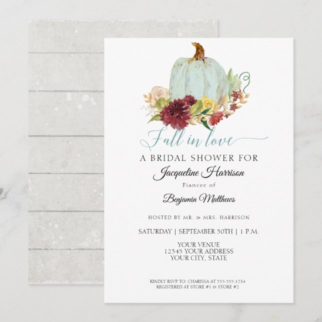 Invitation Mariage Champêtre Fleurs Bordeaux de Citrouille Bl (Devant / Derrière)