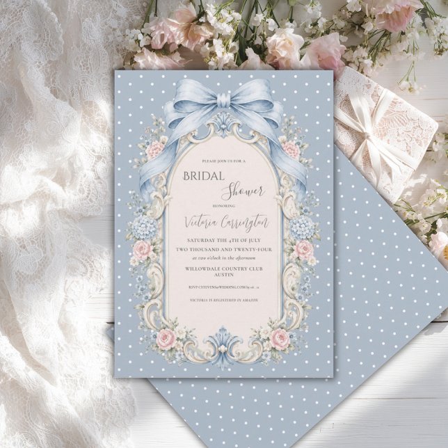 Invitation Mariage Champêtre Fleurs Roses et Bleues (Créateur téléchargé)