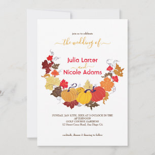 Invitation Mariage Champêtre Floral Automnal Citrouille Forêt