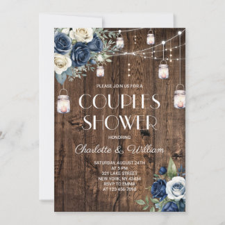 Invitation Mariage champêtre floral bleu marine pour couples