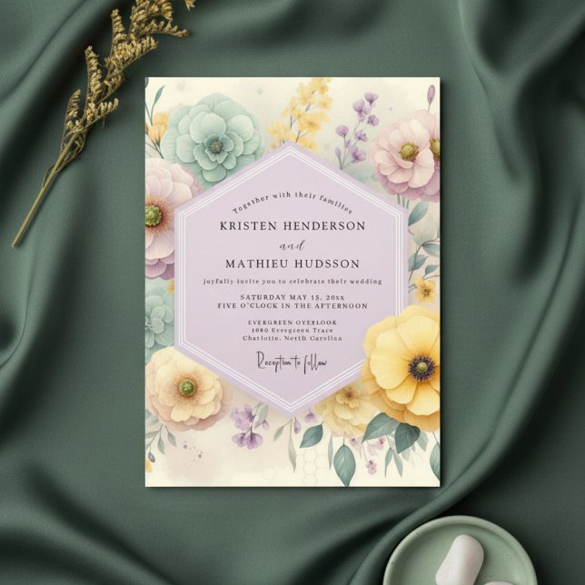 Invitation Mariage Champêtre Floral Bleu Pâle (Créateur téléchargé)
