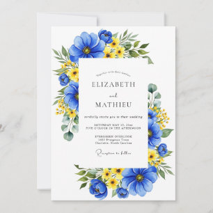Invitation Mariage Champêtre Floral Bleu Royal