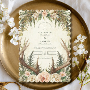 Invitation Mariage Champêtre Floral Bois Antler