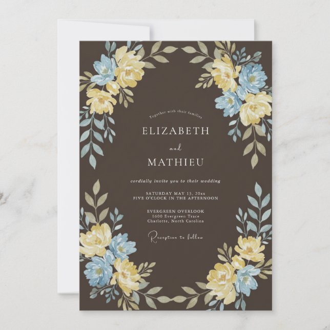 Invitation Mariage Champêtre Floral Brun (Devant)