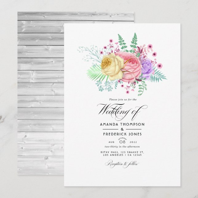Invitation Mariage Champêtre Floral de Printemps (Devant / Derrière)