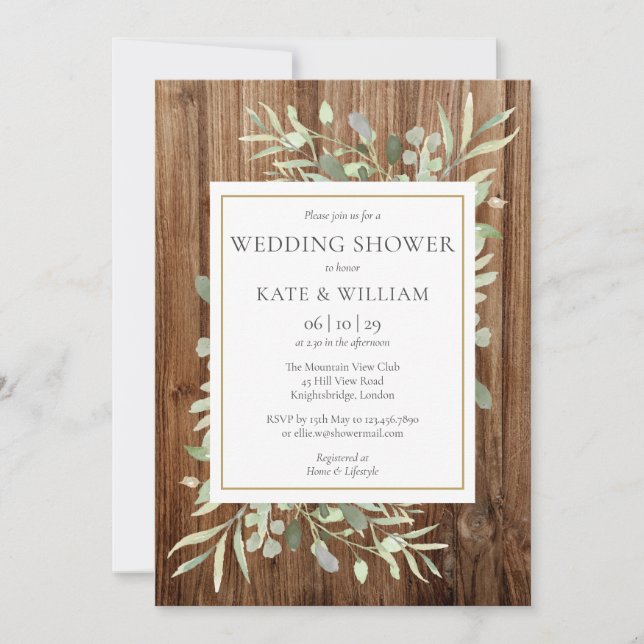 Invitation Mariage Champêtre Floral en Bois Rustique (Devant)
