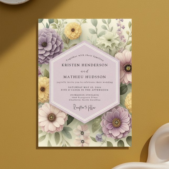Invitation Mariage Champêtre Floral Mauve (Créateur téléchargé)