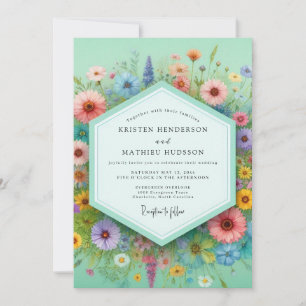 Invitation Mariage Champêtre Floral Menthe Fantaisie