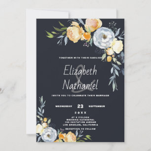 Invitation Mariage champêtre floral orange gris blanc