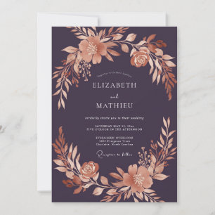 Invitation Mariage Champêtre Floral Prune Embrassant