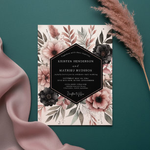 Invitation Mariage Champêtre Floral Rose Poussiéreux