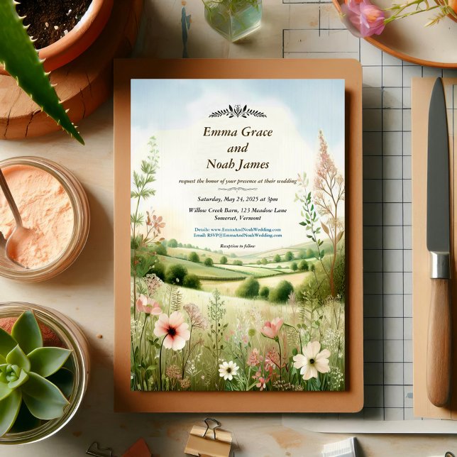 Invitation Mariage Champêtre Floral Rustique à la Campagne (Créateur téléchargé)