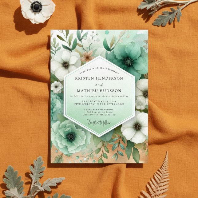 Invitation Mariage Champêtre Floral Sarcelle (Créateur téléchargé)
