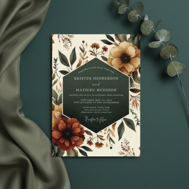 Invitation Mariage Champêtre Floral Sienne (Créateur téléchargé)