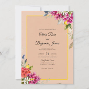 Invitation Mariage Champêtre Fuschia Champagne