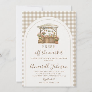 Invitation Mariage Champêtre Gingham Brun Frais du Marché
