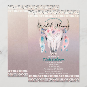 Invitation Mariage Champêtre Glamour Bohème Fleurie Crâne de 