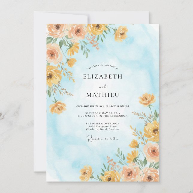 Invitation Mariage champêtre Honey Azure (Devant)
