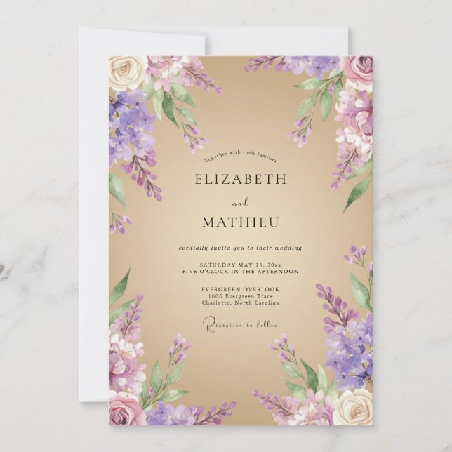Invitation Mariage Champêtre Impeccable aux Teintes de Lavand (Devant)