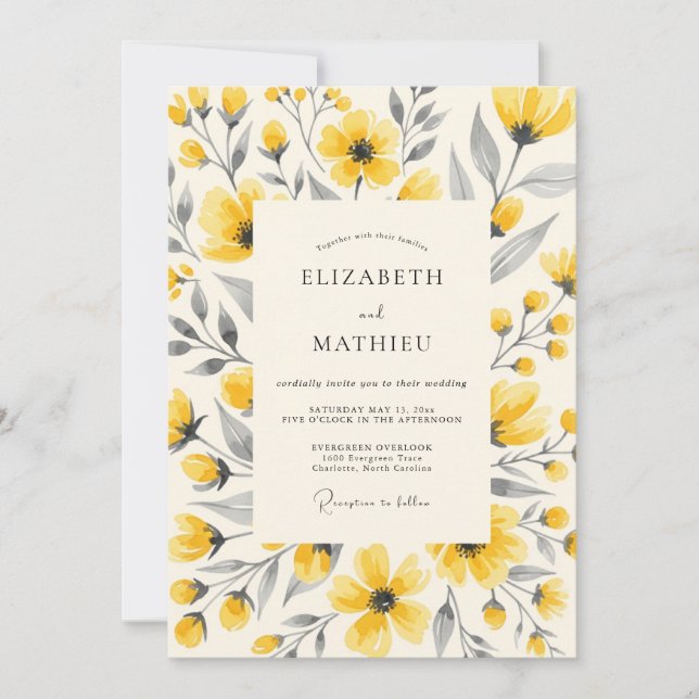 Invitation Mariage Champêtre Jaune Jubilatoire (Devant)