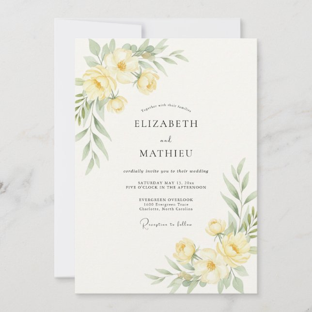 Invitation Mariage Champêtre Jaune Pastel (Devant)