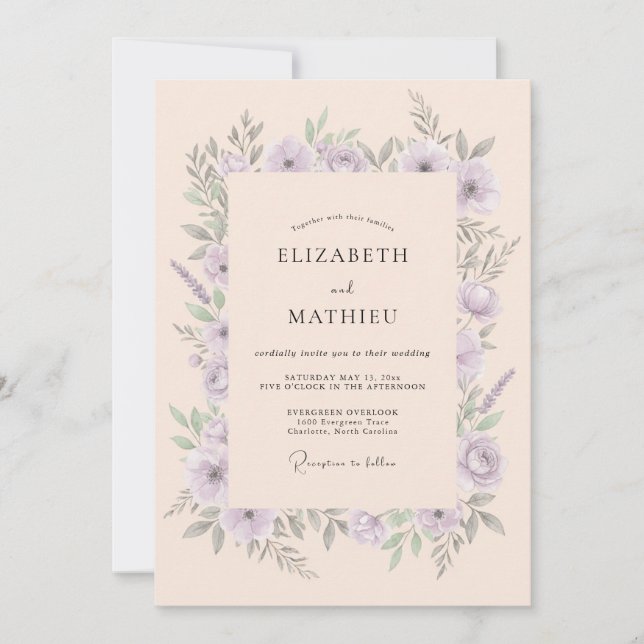 Invitation Mariage Champêtre Lavande Charmant (Devant)