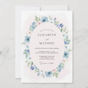 Invitation Mariage Champêtre Lumineux Bleu Barbeau