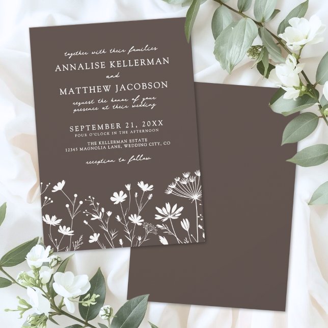 Invitation Mariage Champêtre Marron (Wildflower Brown Wedding Invitation)